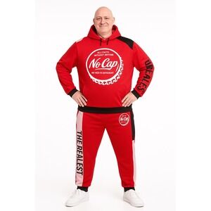 Encrypted No Cap 3X‎ Mens Red Tracksuit Set Hoodie Sweatpants The Realest